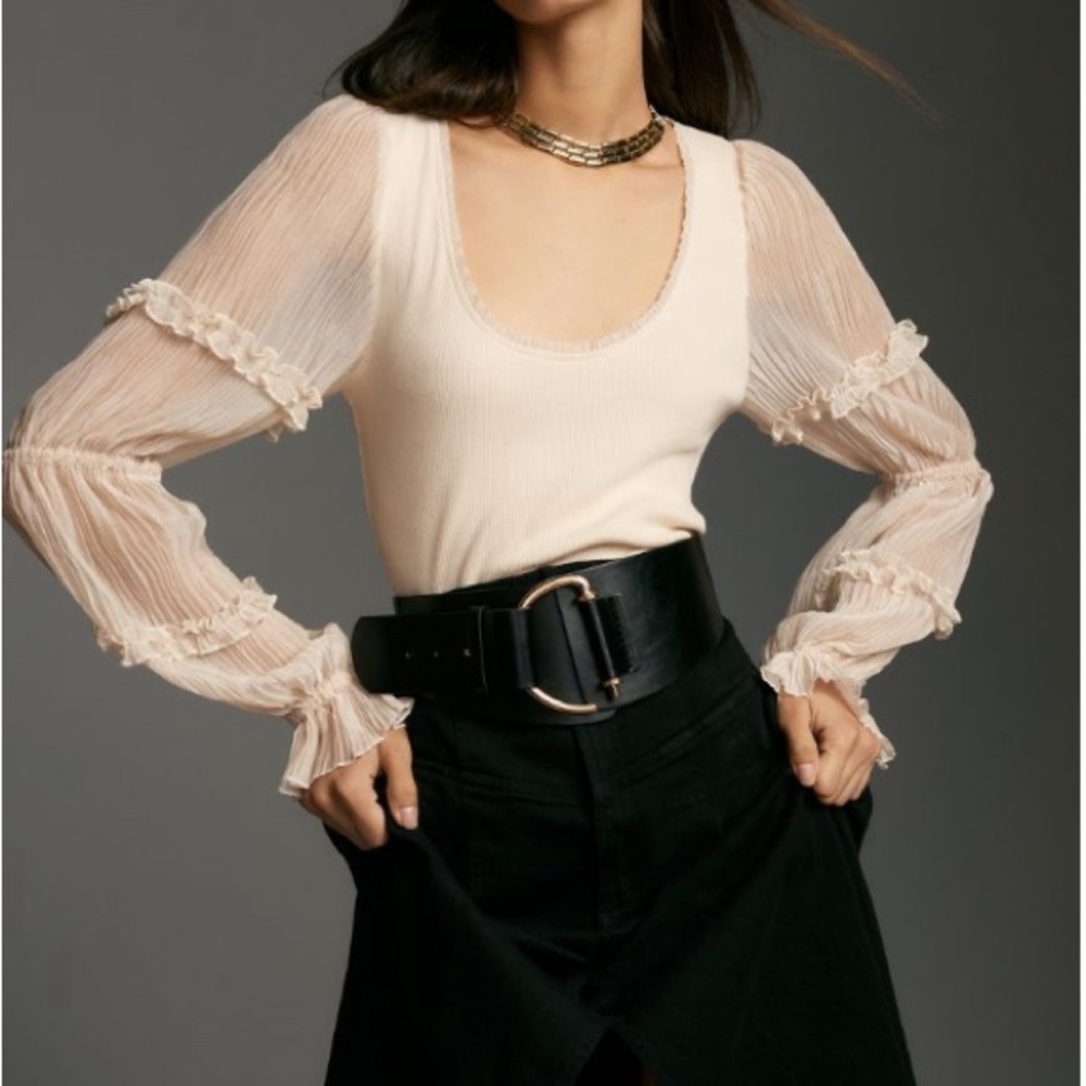 🌾 Anthro Victorian Ruffle Sleeve Top in Ivory NWT XXS P